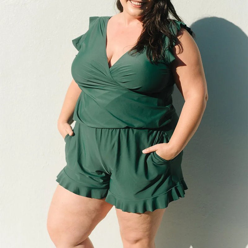 Badpakken met korte broek - Ruches - Ingebouwde beha - Zwemrompertje - Dameszwemkleding-Hallo Susanne