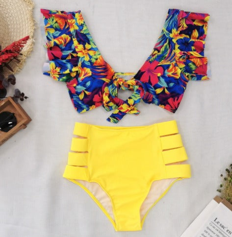 Bikiniset - Tweedelig - Mouwen met ruches - Bikini met hoge taille - Damesbadkleding-Hallo Susanne