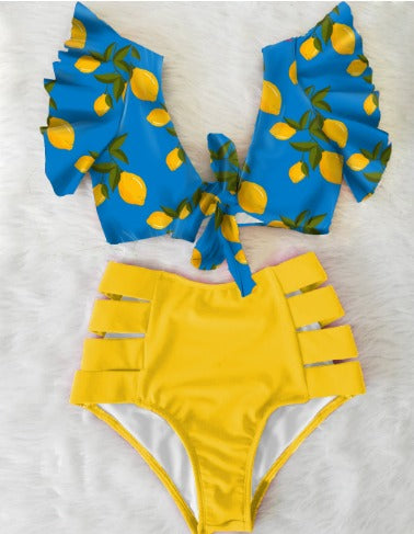 Bikiniset - Tweedelig - Mouwen met ruches - Bikini met hoge taille - Damesbadkleding-Hallo Susanne