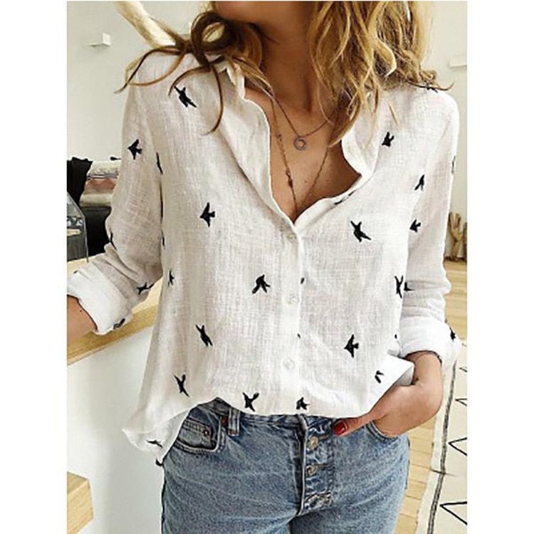 Blouse - Lange Mouw - Button-Up - Linnen Overhemd - Dames Overhemden-Hallo Susanne