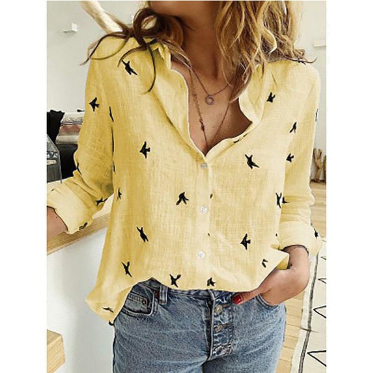 Blouse - Lange Mouw - Button-Up - Linnen Overhemd - Dames Overhemden-Hallo Susanne