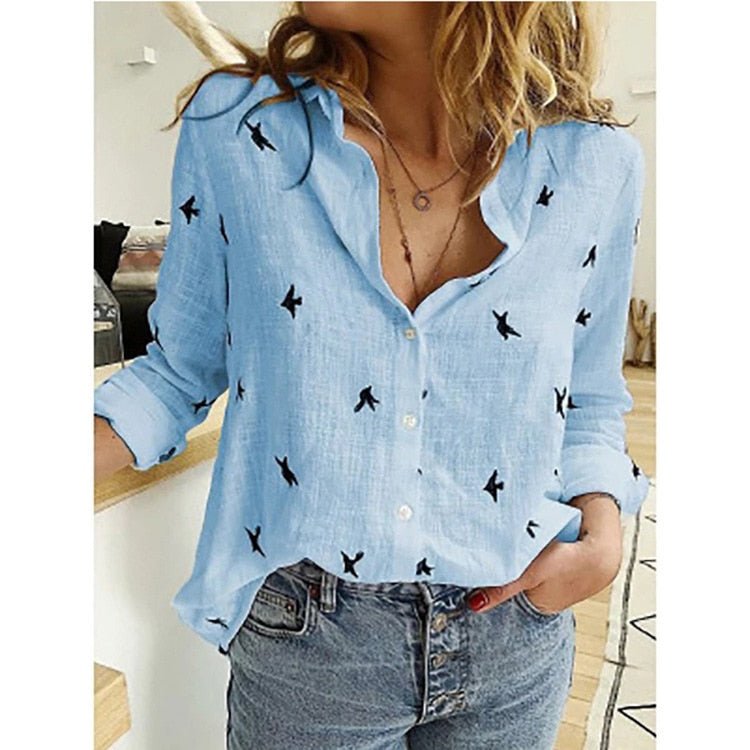 Blouse - Lange Mouw - Button-Up - Linnen Overhemd - Dames Overhemden-Hallo Susanne