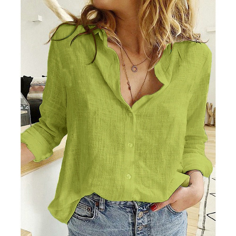 Blouse - Lange Mouw - Button-Up - Linnen Overhemd - Dames Overhemden-Hallo Susanne