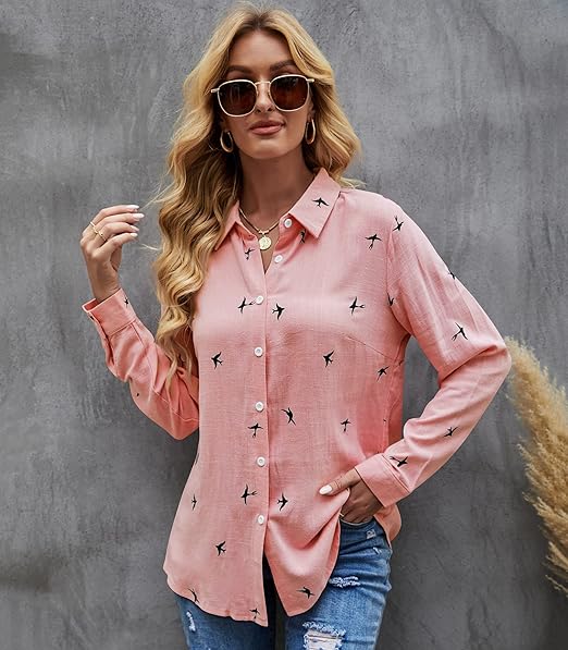 Blouse - Lange Mouw - Button-Up - Linnen Overhemd - Dames Overhemden-Hallo Susanne