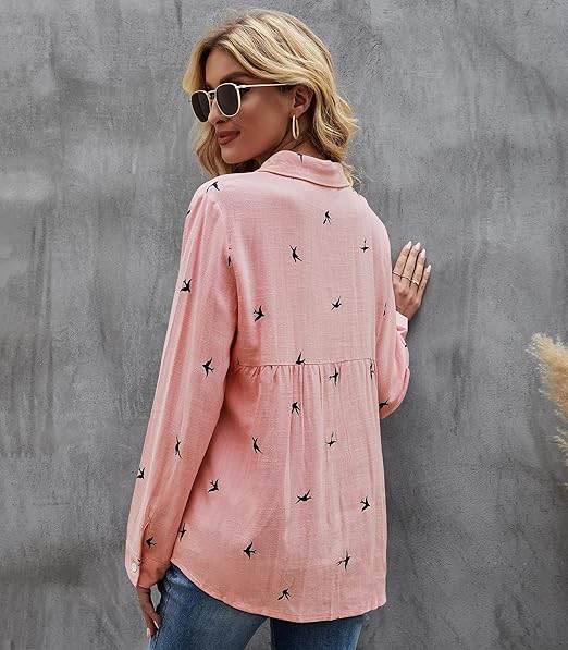 Blouse - Lange Mouw - Button-Up - Linnen Overhemd - Dames Overhemden-Hallo Susanne