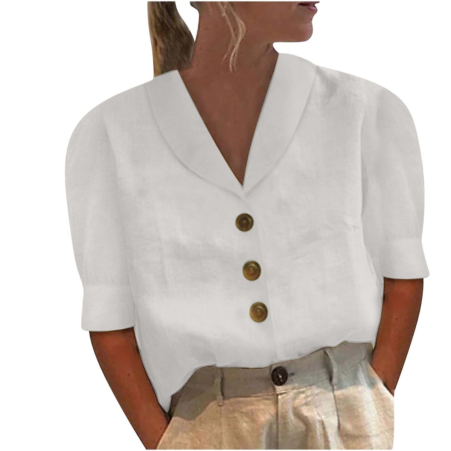 Blouse met korte mouwen | Losse pasvorm | Kraag | Knoopsluiting | Dames tops-Hallo Susanne
