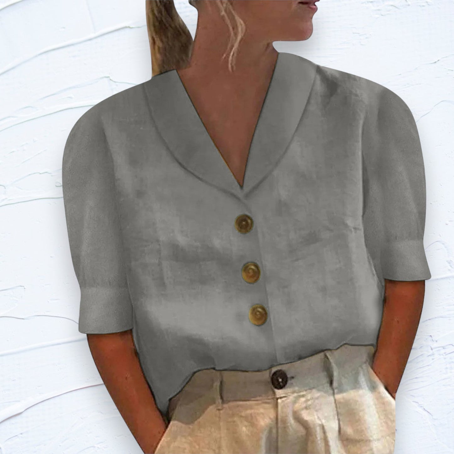 Blouse met korte mouwen | Losse pasvorm | Kraag | Knoopsluiting | Dames tops-Hallo Susanne