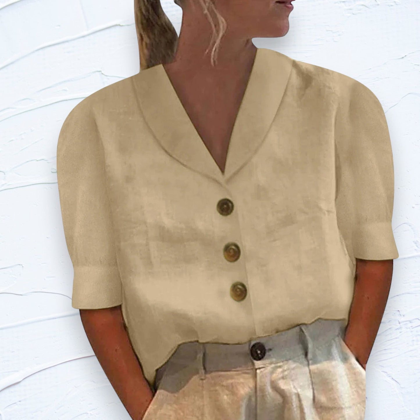 Blouse met korte mouwen | Losse pasvorm | Kraag | Knoopsluiting | Dames tops-Hallo Susanne