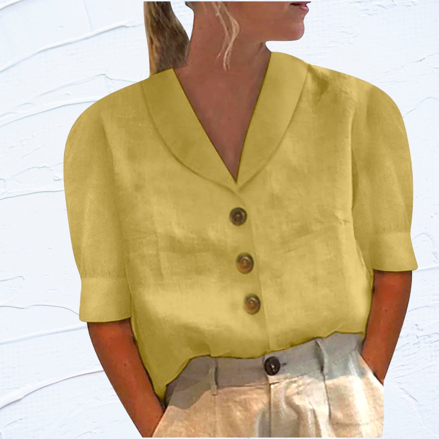 Blouse met korte mouwen | Losse pasvorm | Kraag | Knoopsluiting | Dames tops-Hallo Susanne