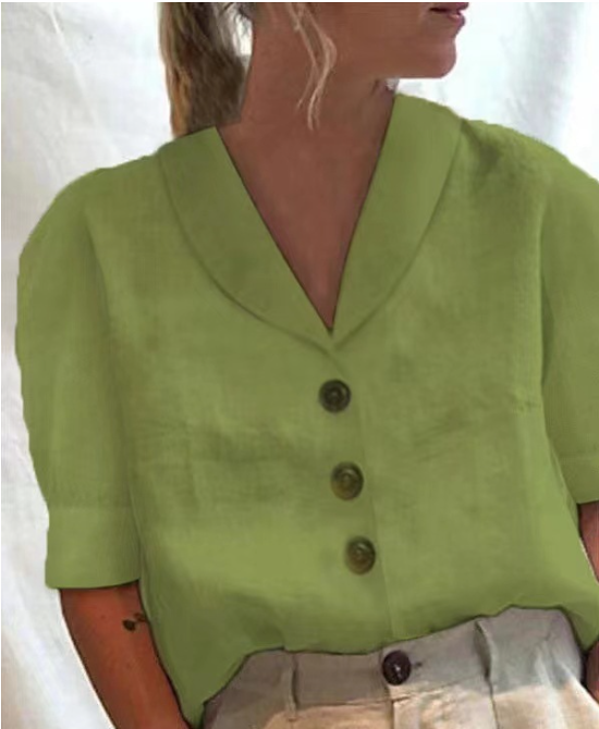 Blouse met korte mouwen | Losse pasvorm | Kraag | Knoopsluiting | Dames tops-Hallo Susanne