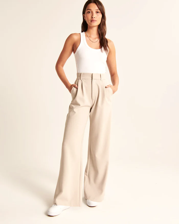 Broek met wijde pijpen | Hoge taille | Beige | Broek met wijde pijpen | Broek voor dames-Hallo Susanne