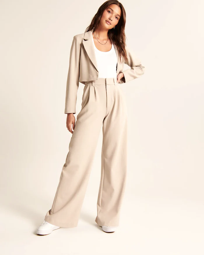 Broek met wijde pijpen | Hoge taille | Beige | Broek met wijde pijpen | Broek voor dames-Hallo Susanne