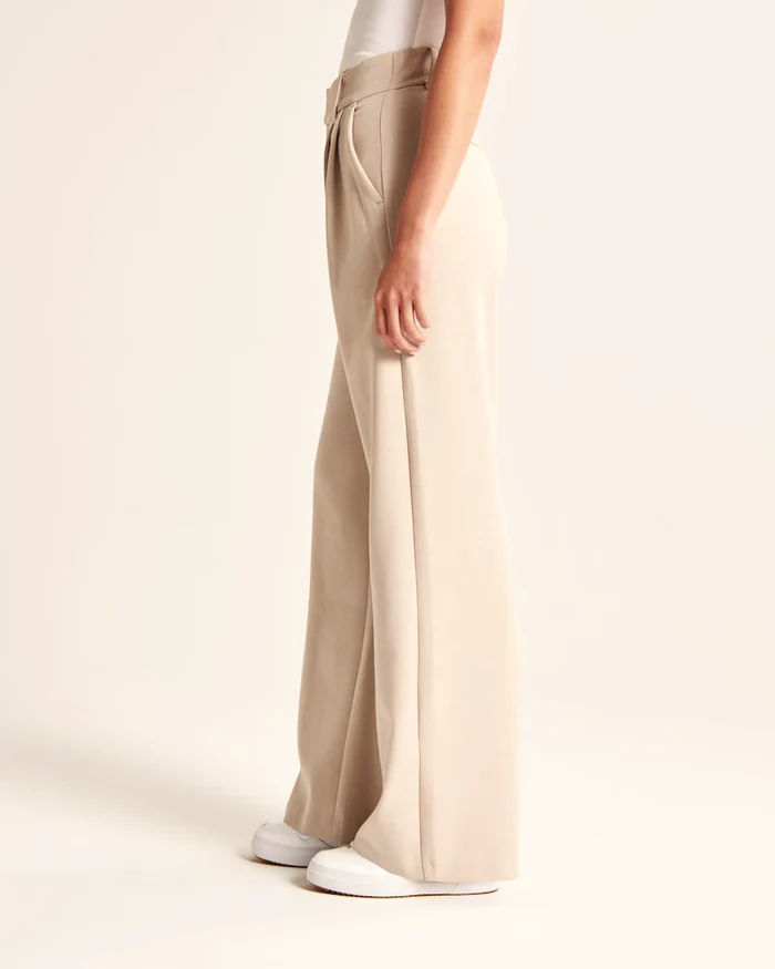 Broek met wijde pijpen | Hoge taille | Beige | Broek met wijde pijpen | Broek voor dames-Hallo Susanne