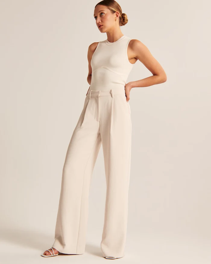 Broek met wijde pijpen | Hoge taille | Beige | Broek met wijde pijpen | Broek voor dames-Hallo Susanne