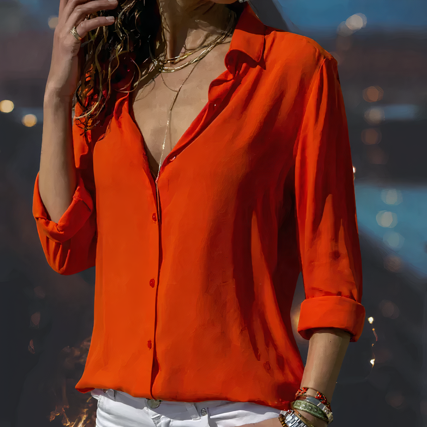 Button-Up Blouse | Los model | Lange Mouw | Dames Button-Up Shirt | Vrouwen Blouse-Hallo Susanne