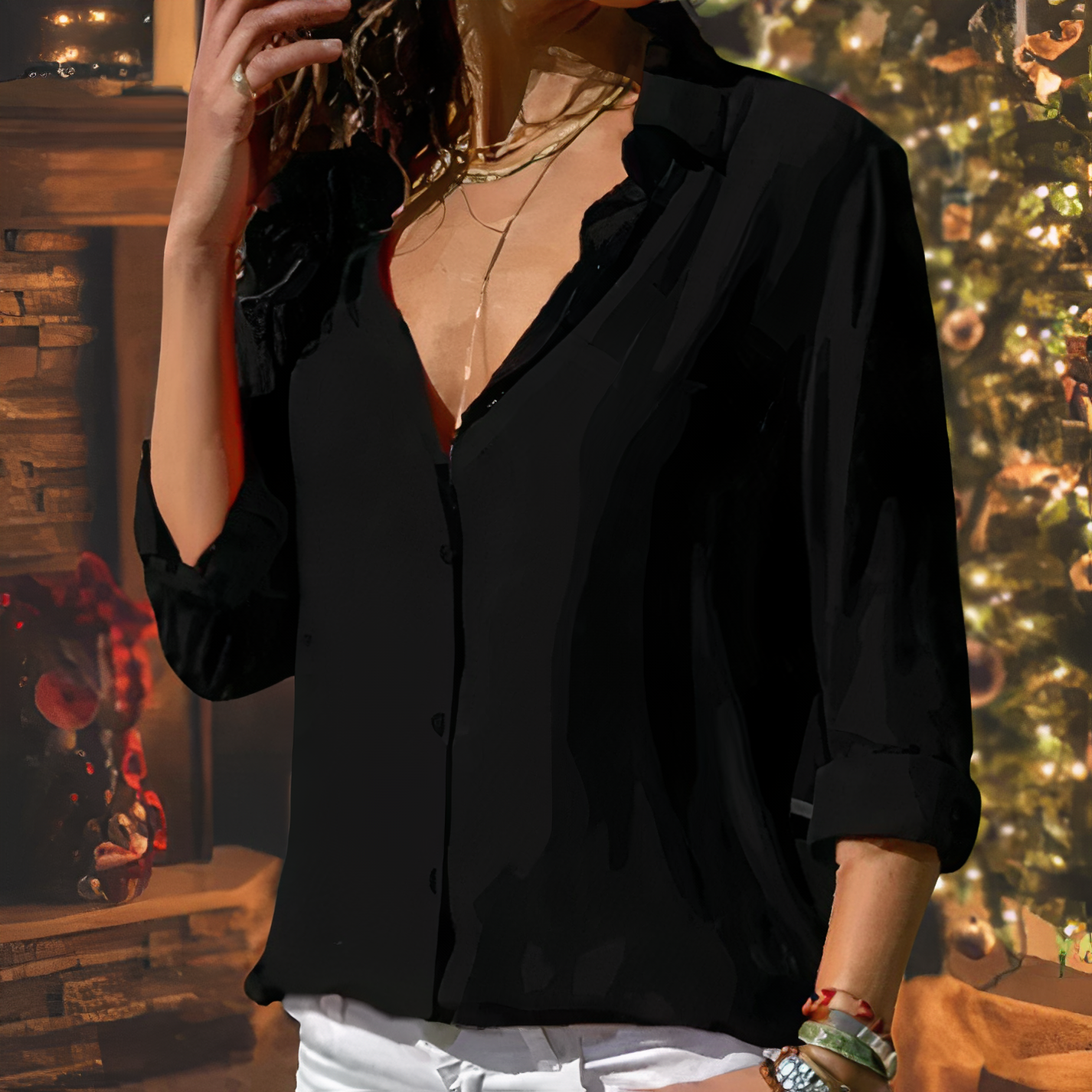 Button-Up Blouse | Los model | Lange Mouw | Dames Button-Up Shirt | Vrouwen Blouse-Hallo Susanne