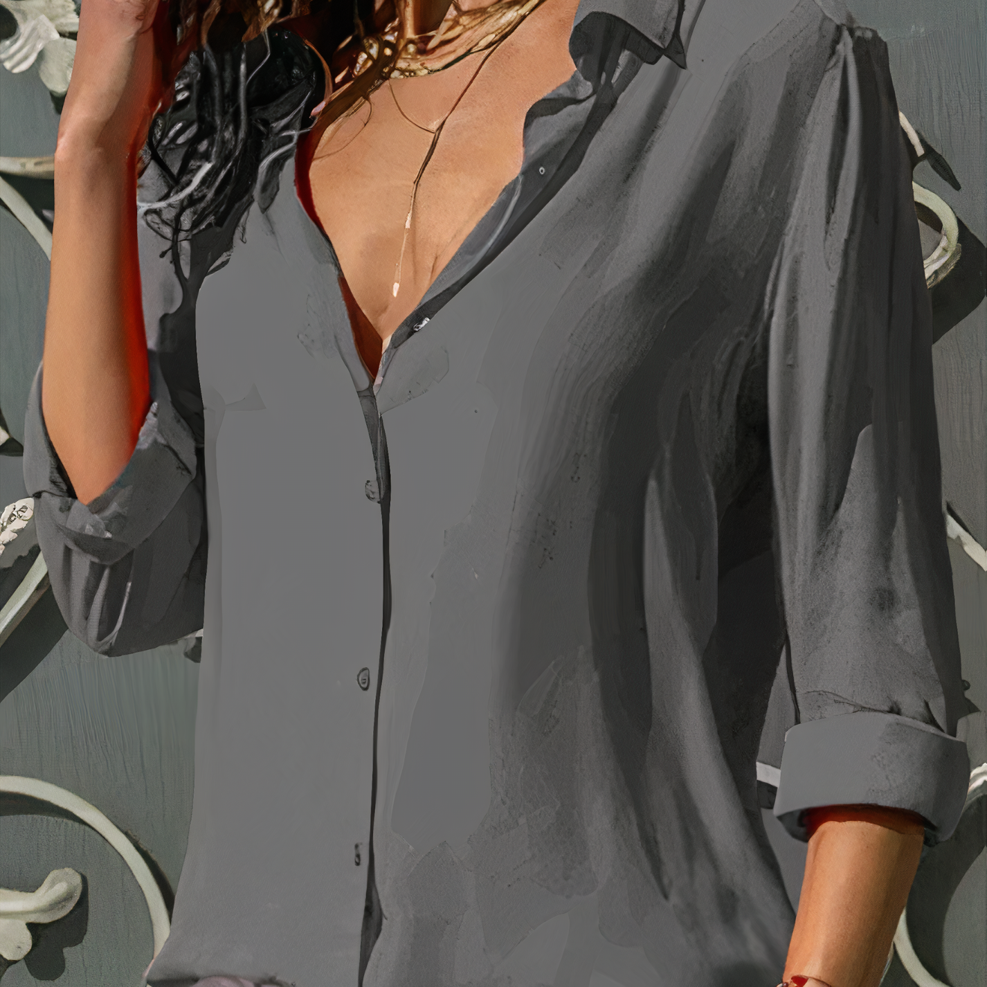 Button-Up Blouse | Los model | Lange Mouw | Dames Button-Up Shirt | Vrouwen Blouse-Hallo Susanne
