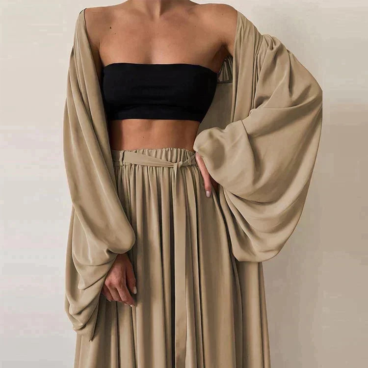 Co-Ord Set - 3-delig - Soepelvallend - Wijde broek en top - Zomerkleding voor dames-Hallo Susanne