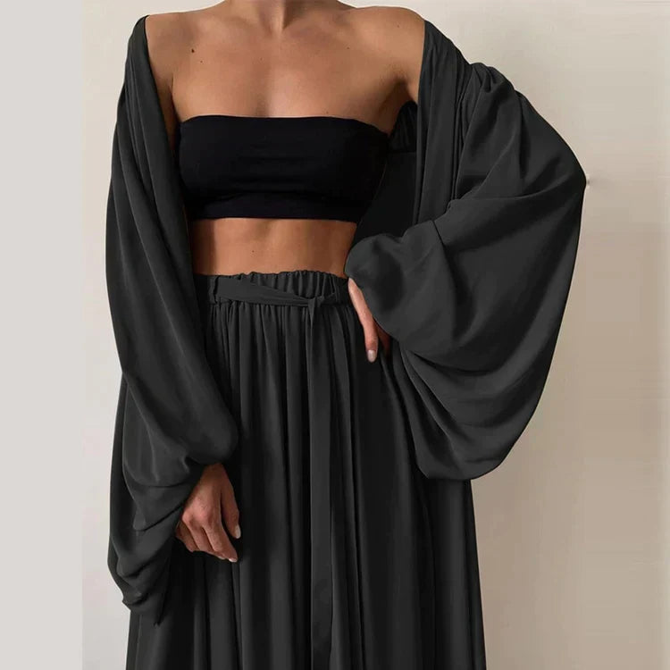 Co-Ord Set - 3-delig - Soepelvallend - Wijde broek en top - Zomerkleding voor dames-Hallo Susanne