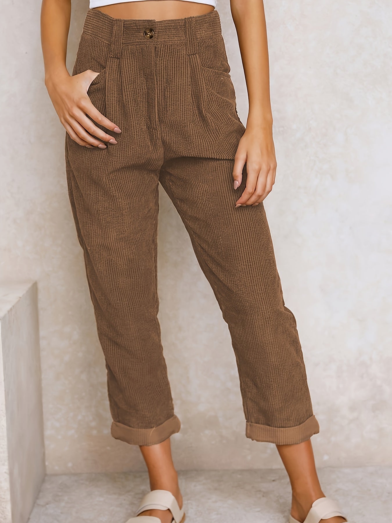 Corduroy broek - Losse pasvorm - Baggy - Hoge taille - Damesbroek-Hallo Susanne