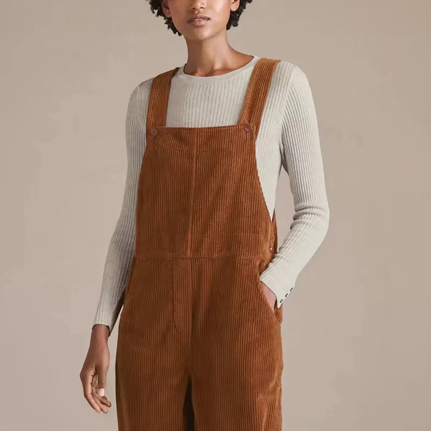 Corduroy tuinbroek | Bruin | Mouwloos | Corduroy Jumsuit | Vrouwen Overalls-Hallo Susanne