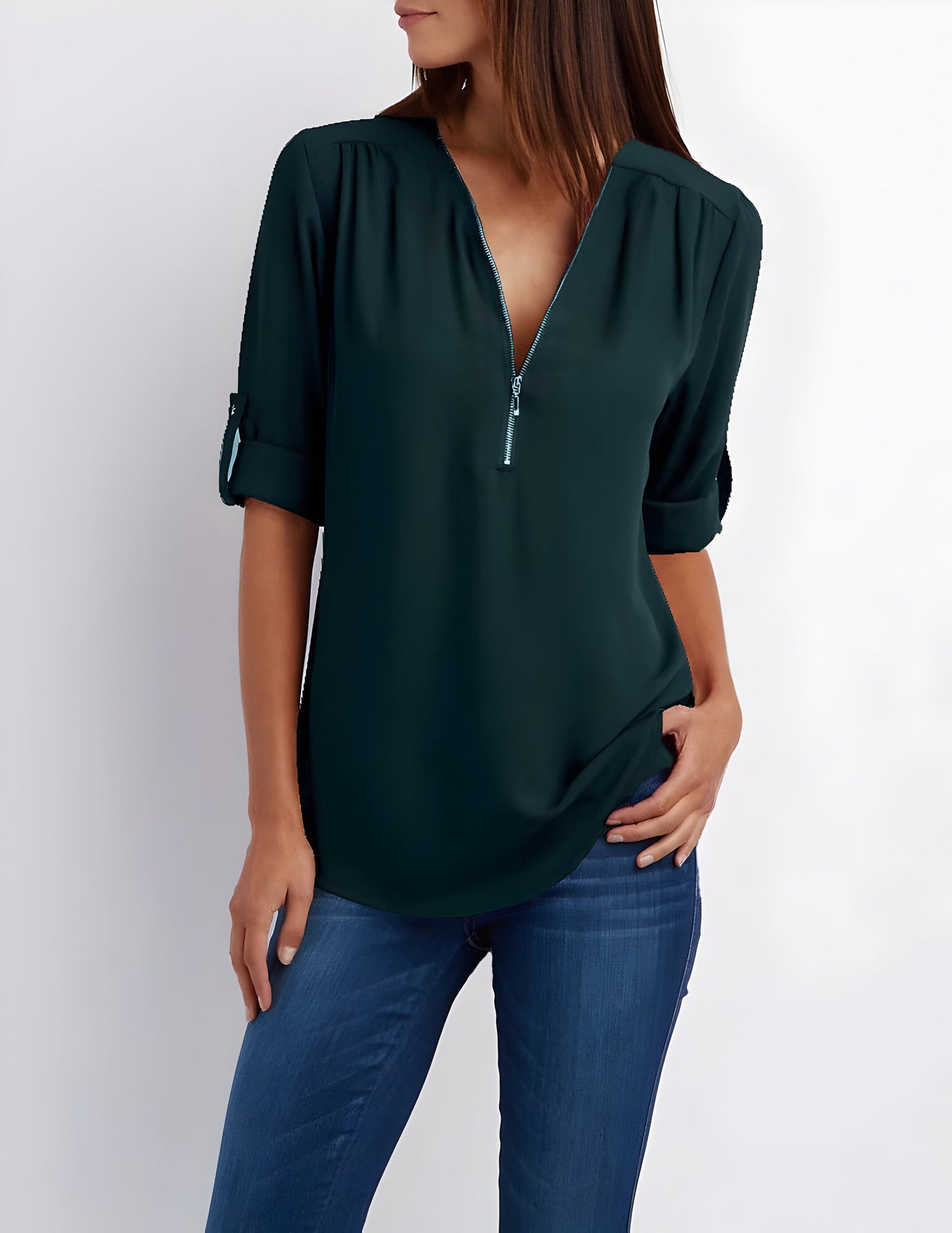 Damesblouse | Losse pasvorm | Lange mouwen | Zomertops | Tops met halve rits Dames-Hallo Susanne