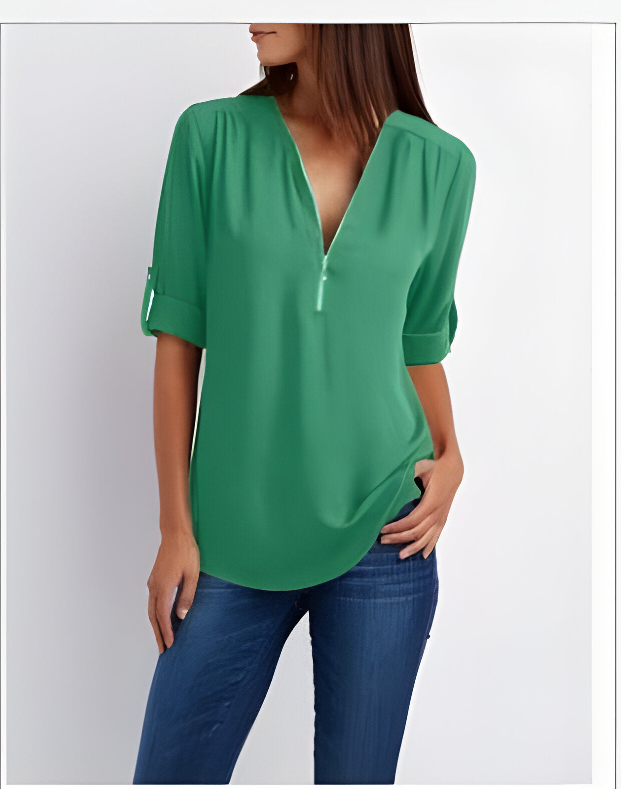 Damesblouse | Losse pasvorm | Lange mouwen | Zomertops | Tops met halve rits Dames-Hallo Susanne
