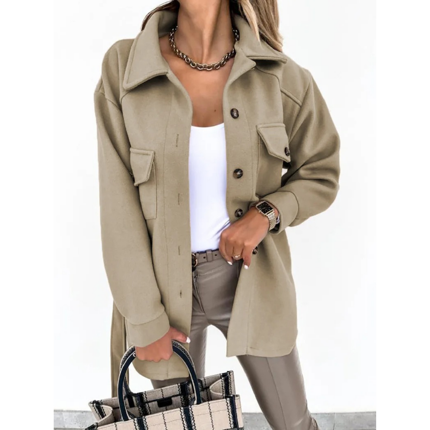 Damesjas | Knoopsluiting | Kraag | Jas met riem | Zomerjas-Hallo Susanne