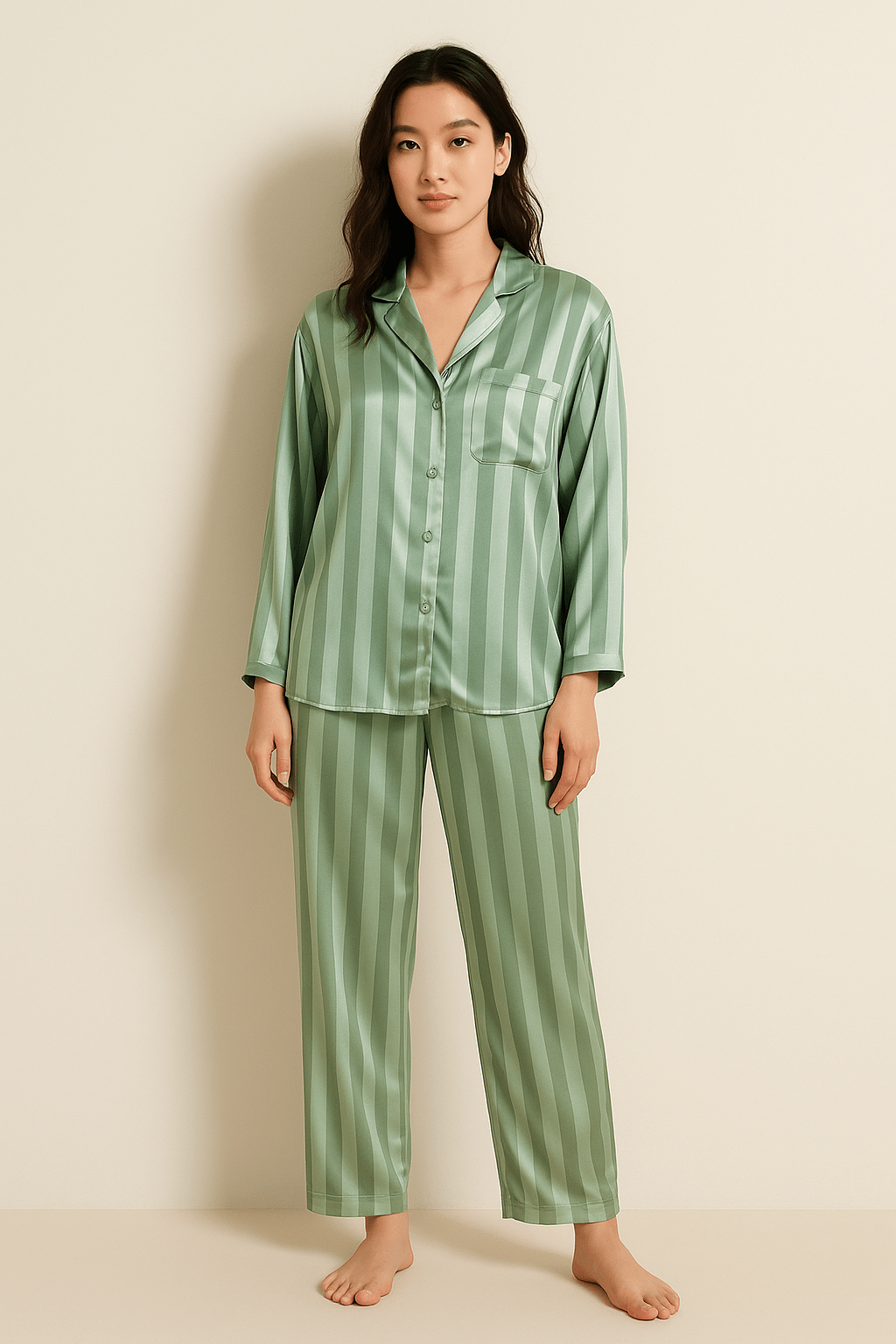 Damespyjama - Gestreepte - Lange mouwen - Satijnen pyjama - Pyjamaset-Hallo Susanne