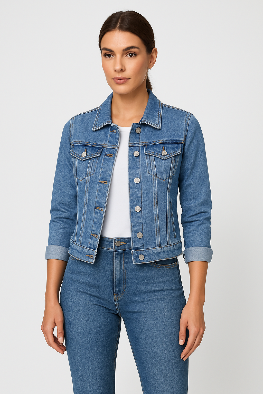 Denim Jasje - Klassiek kort slim fit denim jasje voor dames-Hallo Susanne
