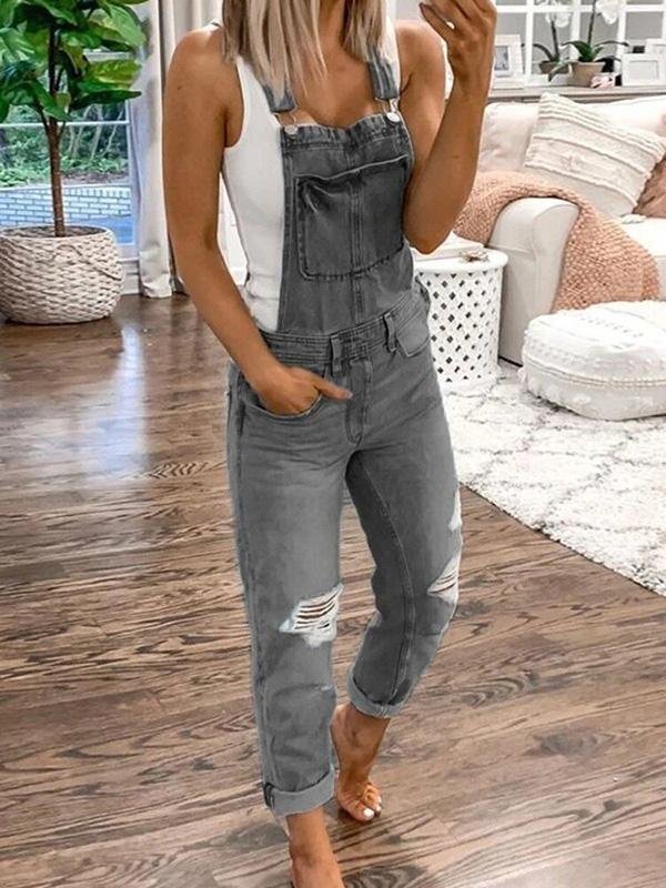 Denim Overalls - Ripped - Mouwloos - Denim tuinbroek - Jumpsuit Denim voor Dames-Hallo Susanne