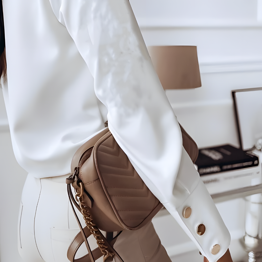 Elegante Blouse - Damesblouse met lange mouwen en knoopsluiting van satijn-Hallo Susanne