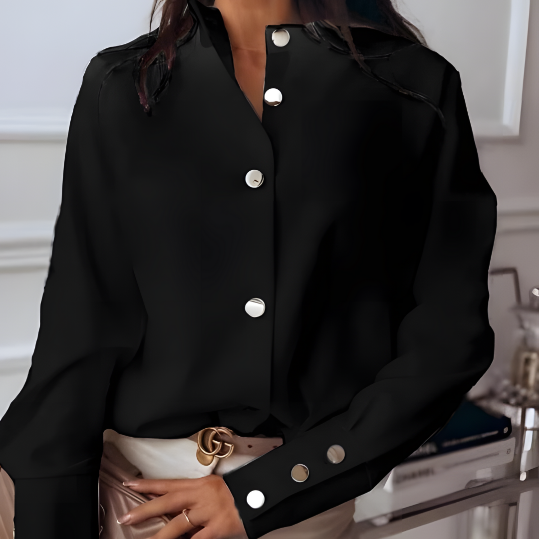 Elegante Blouse - Damesblouse met lange mouwen en knoopsluiting van satijn-Hallo Susanne