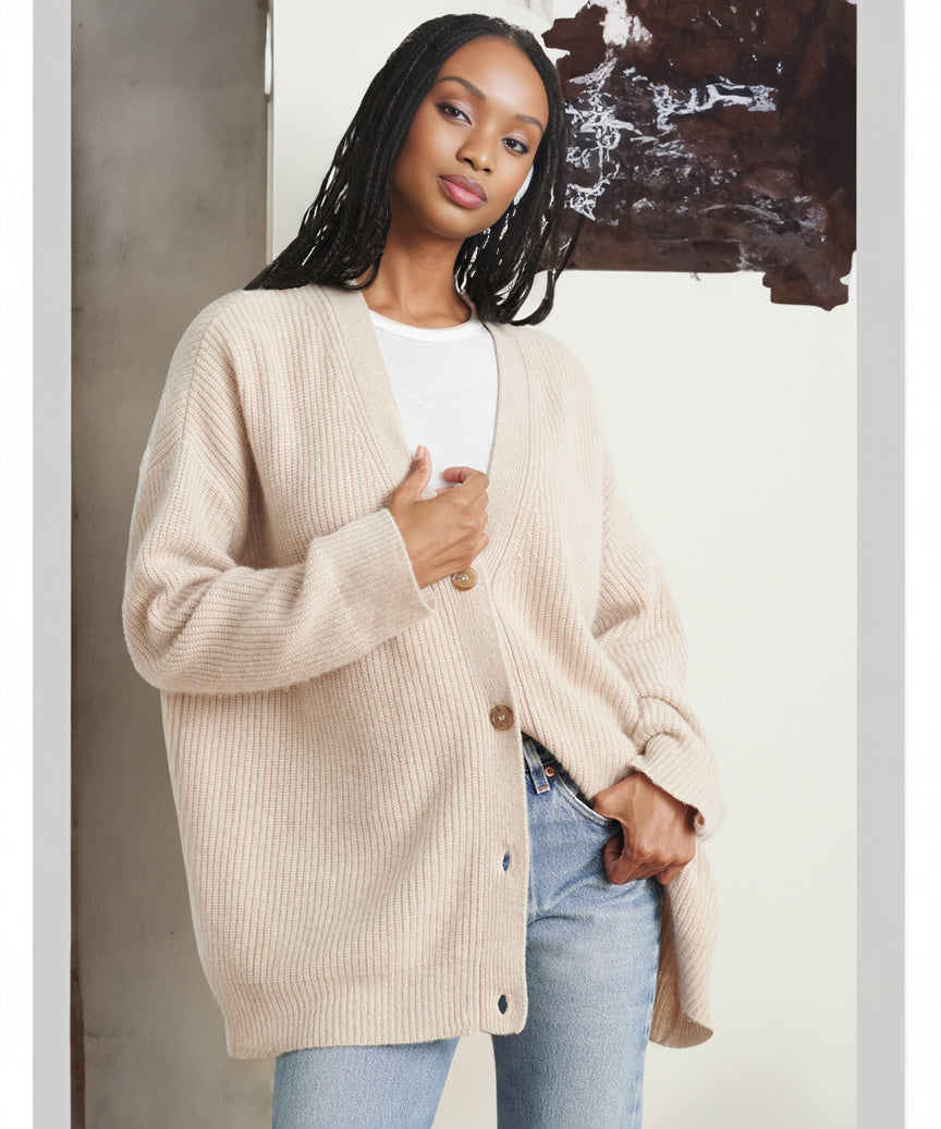 Gebreid vest | Oversized | V-hals | Kasjmier vest | Damesvest-Hallo Susanne