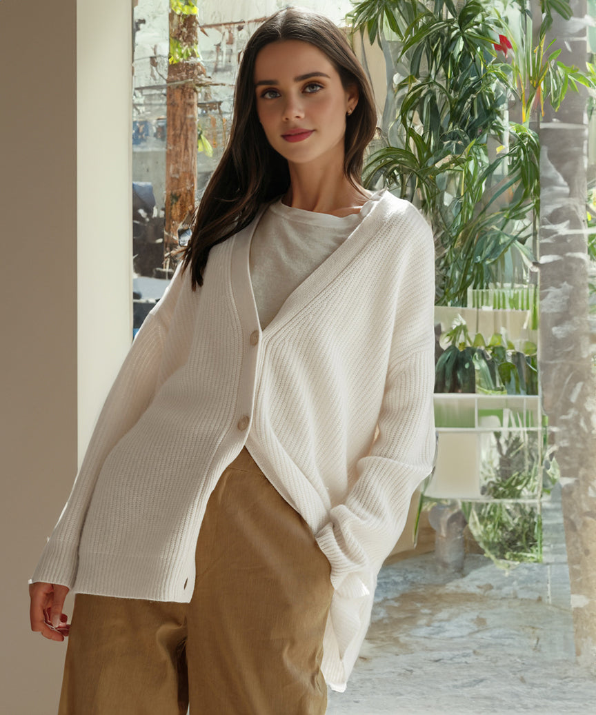 Gebreid vest | Oversized | V-hals | Kasjmier vest | Damesvest-Hallo Susanne