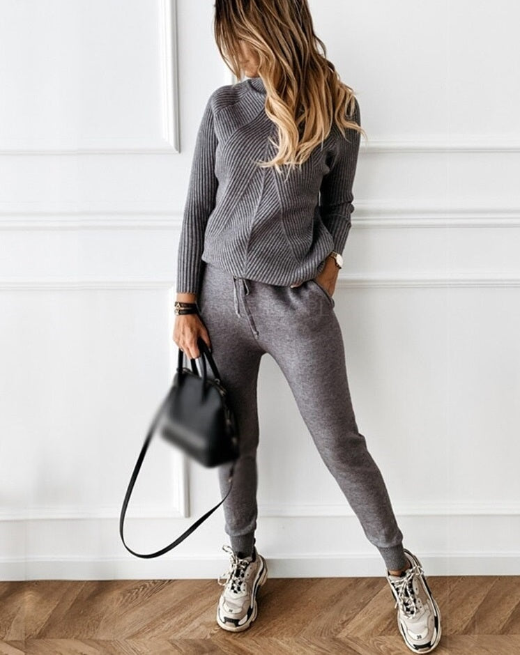 Gebreide Co-Ord - Coltrui - Trekkoord - Gebreide tweedelige set - Loungewear voor dames-Hallo Susanne