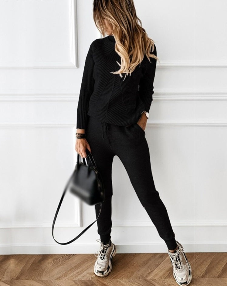 Gebreide Co-Ord - Coltrui - Trekkoord - Gebreide tweedelige set - Loungewear voor dames-Hallo Susanne