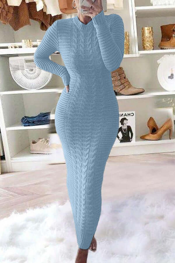 Gebreide maxi-jurk - Lange mouwen - Bodycon - Jumper Maxi-jurk - Damesbreigoed-Hallo Susanne