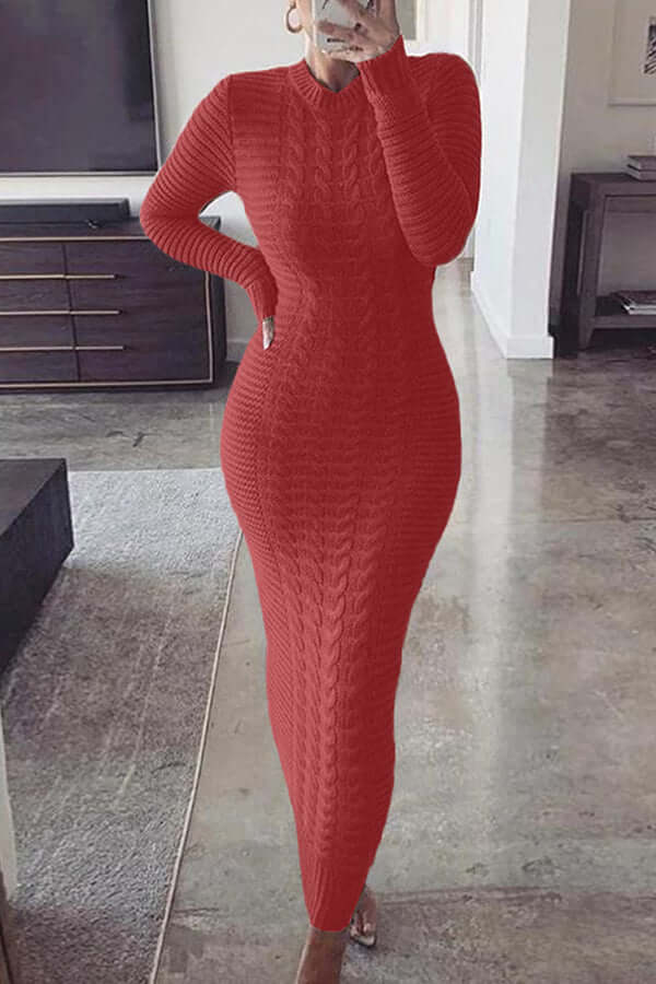 Gebreide maxi-jurk - Lange mouwen - Bodycon - Jumper Maxi-jurk - Damesbreigoed-Hallo Susanne
