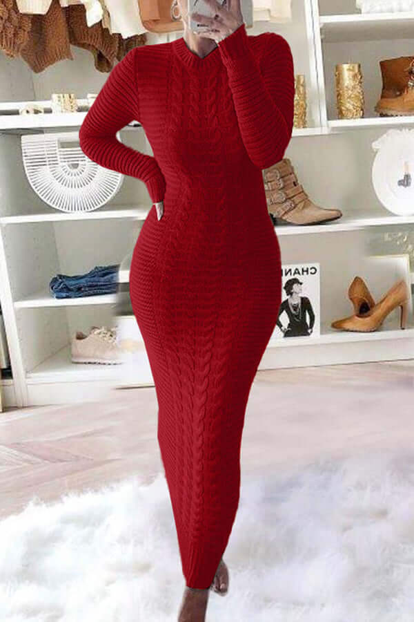 Gebreide maxi-jurk - Lange mouwen - Bodycon - Jumper Maxi-jurk - Damesbreigoed-Hallo Susanne