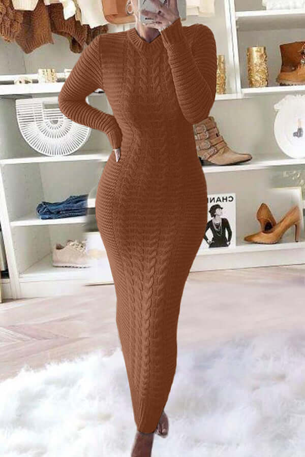 Gebreide maxi-jurk - Lange mouwen - Bodycon - Jumper Maxi-jurk - Damesbreigoed-Hallo Susanne