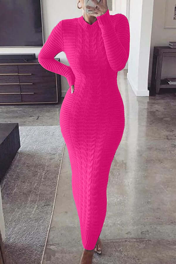 Gebreide maxi-jurk - Lange mouwen - Bodycon - Jumper Maxi-jurk - Damesbreigoed-Hallo Susanne