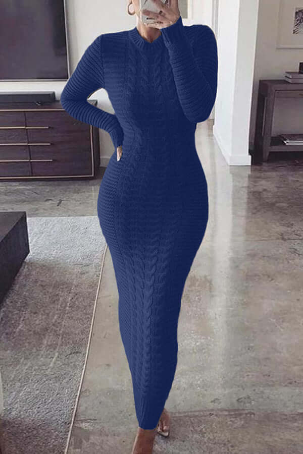 Gebreide maxi-jurk - Lange mouwen - Bodycon - Jumper Maxi-jurk - Damesbreigoed-Hallo Susanne