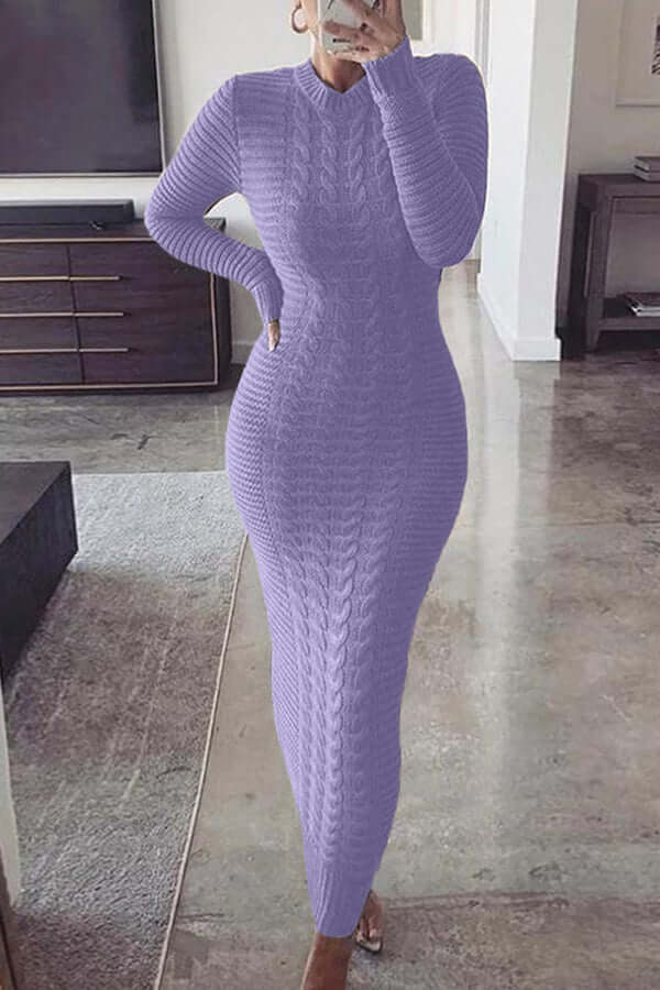 Gebreide maxi-jurk - Lange mouwen - Bodycon - Jumper Maxi-jurk - Damesbreigoed-Hallo Susanne