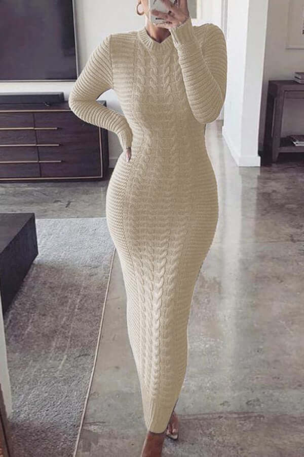 Gebreide maxi-jurk - Lange mouwen - Bodycon - Jumper Maxi-jurk - Damesbreigoed-Hallo Susanne