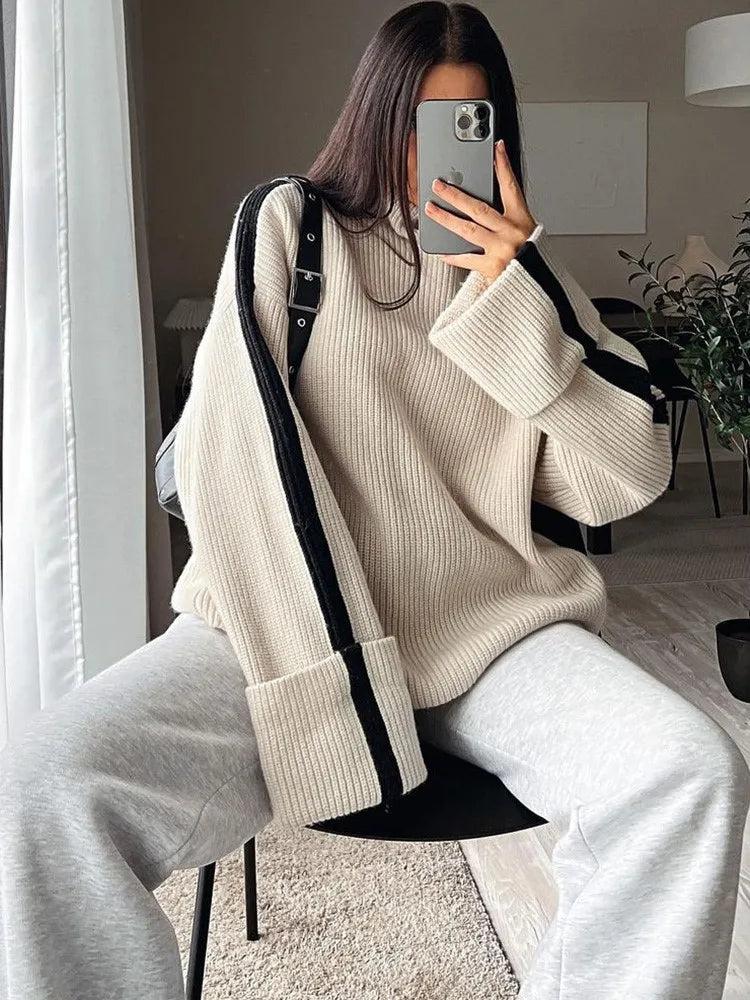 Gebreide trui - Hoge hals - Trui - Oversized trui - Winterkleding voor dames-Hallo Susanne
