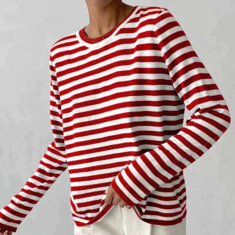 Gestreepte Trui | Ronde Hals | Dunne | Oversized Lange Mouwen | Damestruien-Hallo Susanne