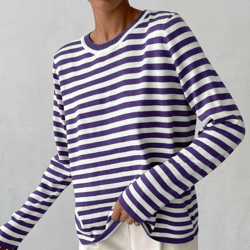 Gestreepte Trui | Ronde Hals | Dunne | Oversized Lange Mouwen | Damestruien-Hallo Susanne