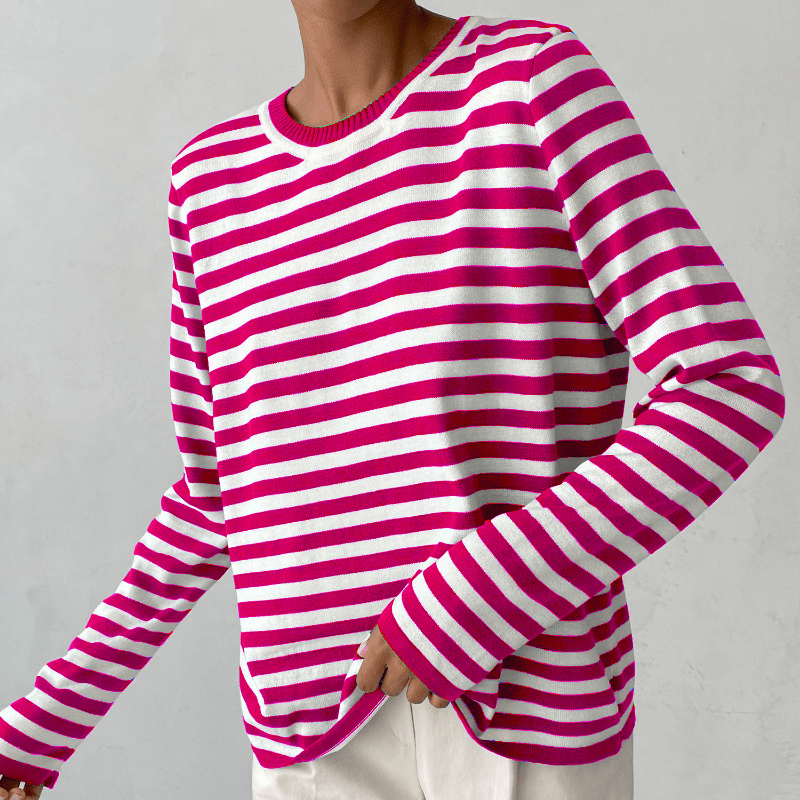 Gestreepte Trui | Ronde Hals | Dunne | Oversized Lange Mouwen | Damestruien-Hallo Susanne
