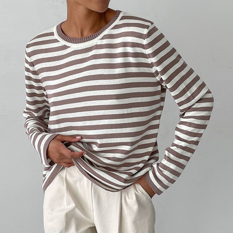 Gestreepte Trui | Ronde Hals | Dunne | Oversized Lange Mouwen | Damestruien-Hallo Susanne